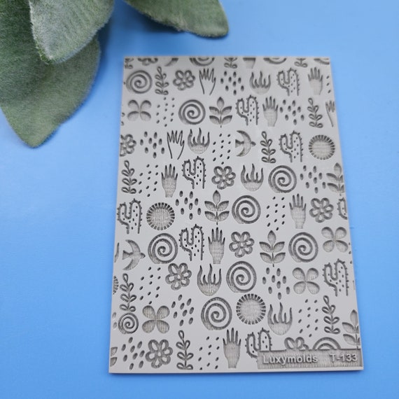Polymer clay Texture tile Texture mat Clay stamp Polymer clay texture stencils "Botanic" T-133
