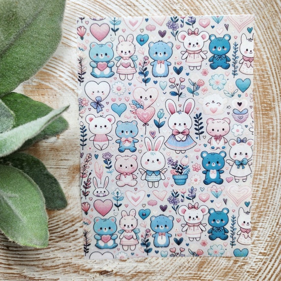 Clay transfer paper / Image transfer paper /Water soluble paper for polymer clay/Cute bunny Teddy Valentines pattern/Transfer paper for clay