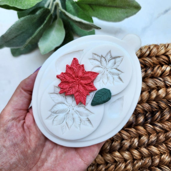 Polymer clay mold Silicone earrings mold "Poinsettia" Christmas mold for resin and polymer clay Polymer clay tool Clay cutter Clay texture