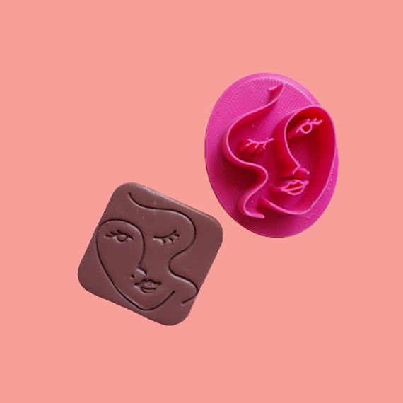 Woman face Earrings Polymer clay 3D Geometry Jewelry shapes stamp embossing