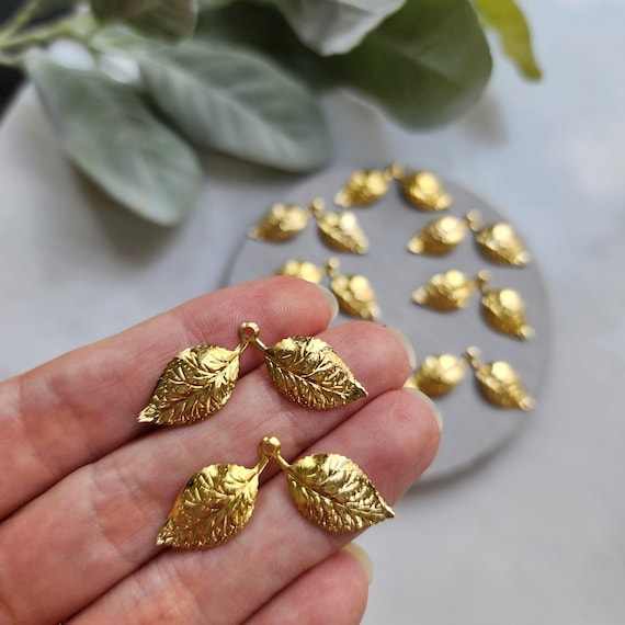 Rose metal leaves Earrings components Earrings findings DIY jewelry Raw brass charms Pendants Jewelry parts Metal charms Clay supplies