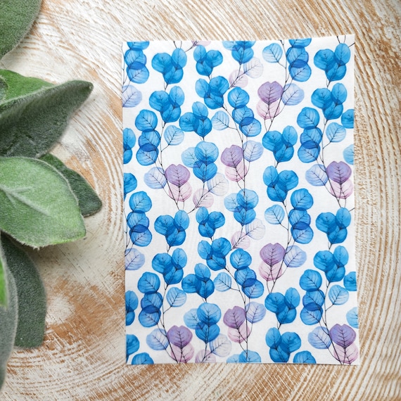 Clay transfer paper / Image transfer paper / Water soluble paper for polymer clay / Blue floral transfer sheet / Transfer paper for clay