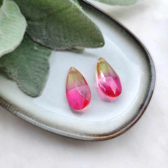 2 pcs Glass charms Crystal pendants Earrings components Earrings findings DIY Rhinestone teardrop stone Jewelry supplies Double color beads