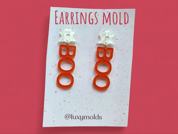 Silicone earrings mold / Silicone epoxy mold / Silicone UV resin molds / Halloween Ghost BOO stud earrings silicone jewelry mold