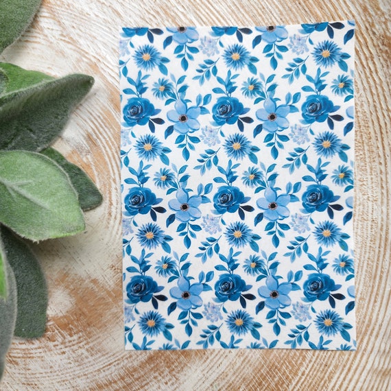 Clay transfer paper / Image transfer paper / Water soluble paper for polymer clay / Blue flowers transfer sheet / Transfer paper for clay