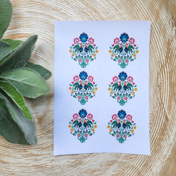Clay transfer paper/ Image transfer paper/ Water soluble paper for polymer clay/ Polish folk floral pattern/ Transfer paper for clay