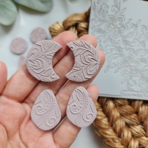 Polymer clay Texture tile Texture mat Clay stamp Polymer clay texture stencils &quot;Flower lace&quot; design clay texture Rubber mat T-374