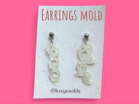 Silicone earrings mold / Silicone epoxy mold / Silicone UV resin molds / Halloween Ghost BOO stud earrings silicone jewelry mold