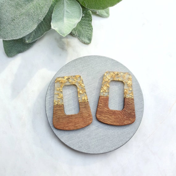 Wood Resin Charm Pendant Earrings components Earrings findings DIY jewelry connectors