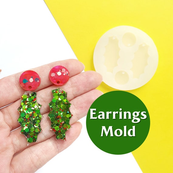 Silicone earring mold "Christmas holly leaves" Clear mold for resin and epoxy
