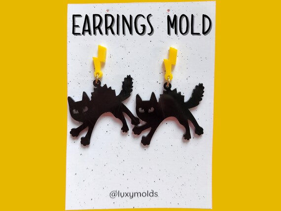 Silicone earrings mold / Silicone epoxy mold / Silicone UV resin molds / Halloween Cat earrings silicone jewelry mold