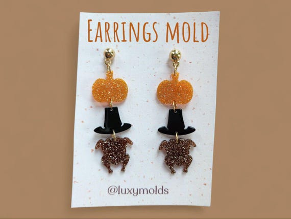 Silicone earrings mold / Silicone epoxy mold / Silicone UV resin molds / Fall Pumpkin Hat Chicken stud earrings silicone jewelry mold