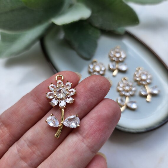 Zircon charms pendants "Flower" Crystal connectors Earrings components findings DIY Rhinestone Jewelry supplies Earrings gold plated parts