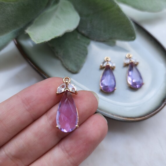 2 pcs Zircon charms pendants Crystal connectors Earrings components findings DIY Rhinestone Jewelry supplies Earrings gold plated parts
