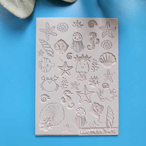 Polymer clay Texture tile Texture mat Clay stamp Polymer clay texture stencils "Seaworld" design clay texture Rubber mat T-413