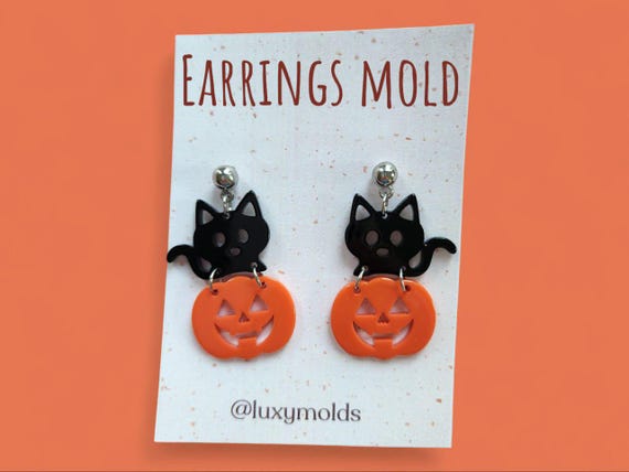 Silicone earrings mold / Silicone epoxy mold / Silicone UV resin molds / Halloween Cat Pumpkin  stud earrings silicone jewelry mold