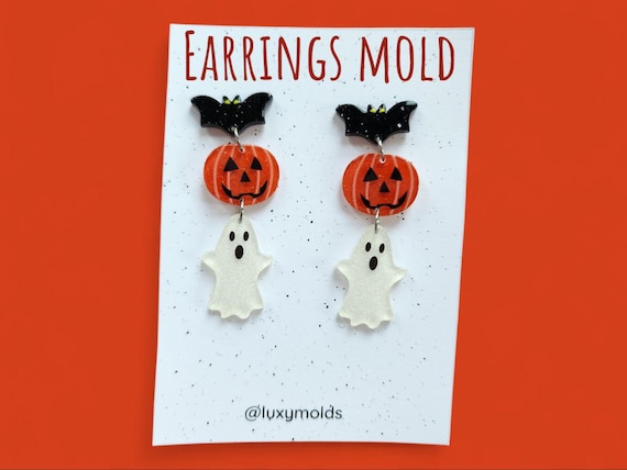 Silicone earrings mold / Silicone epoxy mold / Silicone UV resin molds / Halloween Bat Pumpkin Ghost stud earrings silicone jewelry mold