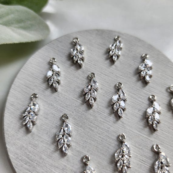 Zircon charms pendants "Leaf" Crystal connectors Earrings components findings DIY Rhinestone Jewelry supplies Earrings Rhodium plated parts