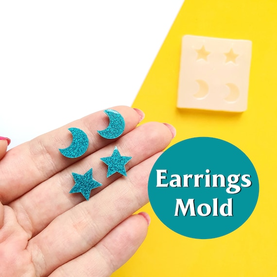 Silicone earrings mold mould for resin and epoxy "Moon and star"