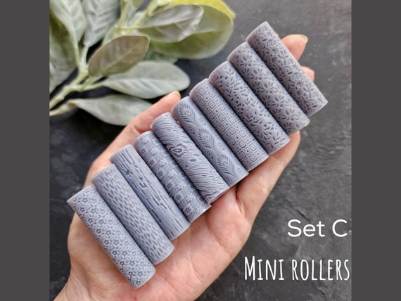 Mini Polymer clay texture rollers clay stamp 3D printed embossing Clay tools supplies Abstract Floral Leaves Feather patterns rollers Set C