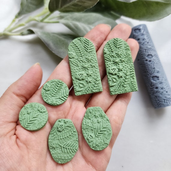 Polymer clay texture roller "Botanic garden" clay stamp 3D printed embossing Floral flower clay texture Clay tools Clay supplies
