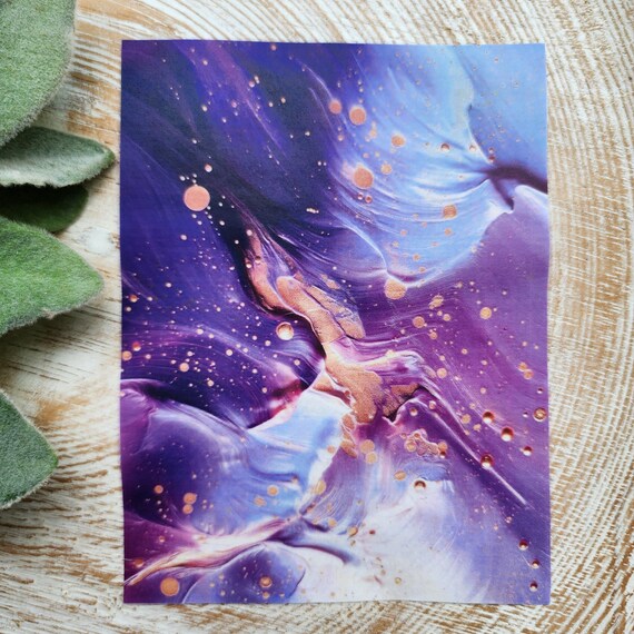 Clay transfer paper/Image transfer paper for clay/Water soluble paper for polymer clay/Purple splatter acrylic paint pattern transfer sheets