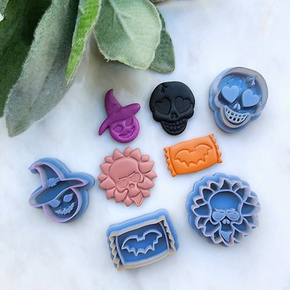 Halloween Polymer Clay cutters Stud earring clay cutters Earrings molds Polymer clay tool Witch pumpkin Skull Bat sharp cutter stamp