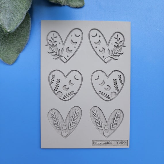 Polymer clay Texture tile Texture mat Clay stamp Polymer clay texture stencils "Hearts botanic" T-127