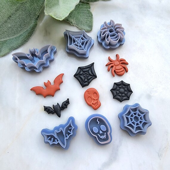 Halloween Polymer Clay cutters Stud earring clay cutters Earrings molds Polymer clay tool Pumpkin Bat Skull Spider net sharp cutter stamp