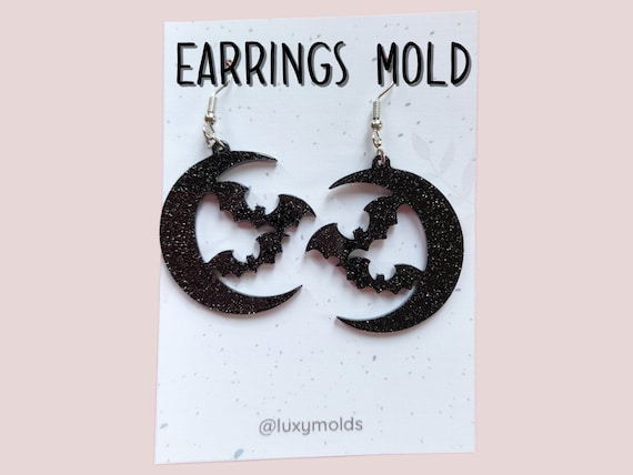 Silicone earrings mold / Silicone epoxy mold / Silicone UV resin molds / Halloween Bat Moon earrings silicone jewelry mold