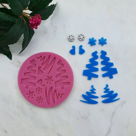 Silicone earrings mold "Christmas" for resin and epoxy mould for jewelry "Christmas tree, Reindeer, Snowflake" for 5 pairs earrings