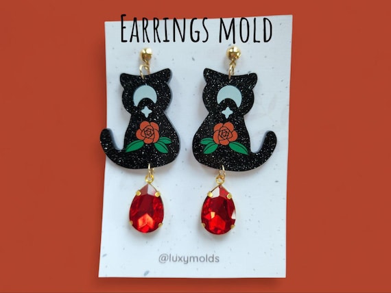 Silicone earrings mold / Silicone epoxy mold / Silicone UV resin molds / Cat stud earrings silicone jewelry mold