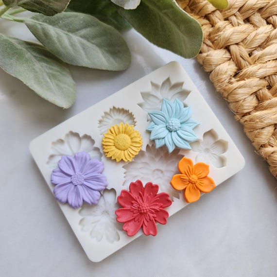 Polymer clay mold Silicone earrings mold "Flowers" Summer stud mold for resin and polymer clay Polymer clay tool Clay texture