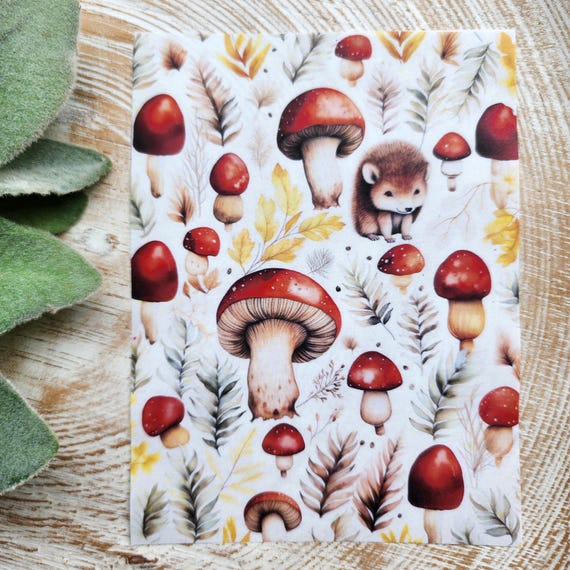Clay transfer paper / Image transfer paper for clay / Water soluble paper for polymer clay/Watercolor Fall mushrooms pattern transfer sheets