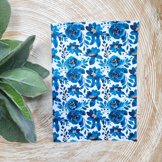 Clay transfer paper/ Image transfer paper/ Water soluble paper for polymer clay/ Blue flowers Water color floral transfer paper