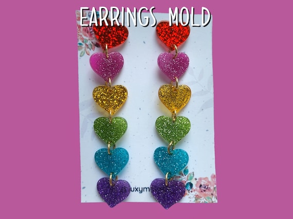 Silicone earrings mold / Silicone epoxy mold / Silicone earring moulds / Silicone UV resin molds / Heart earring silicone jewelry mold