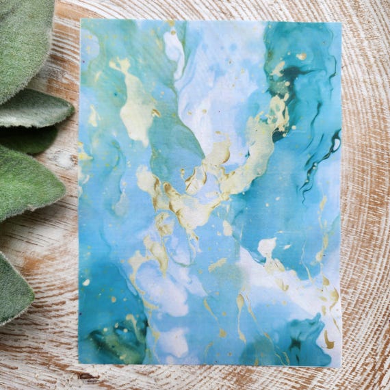 Clay transfer paper / Image transfer paper / Water soluble paper for polymer clay / Green gold alcohol ink splatter pattern transfer sheet