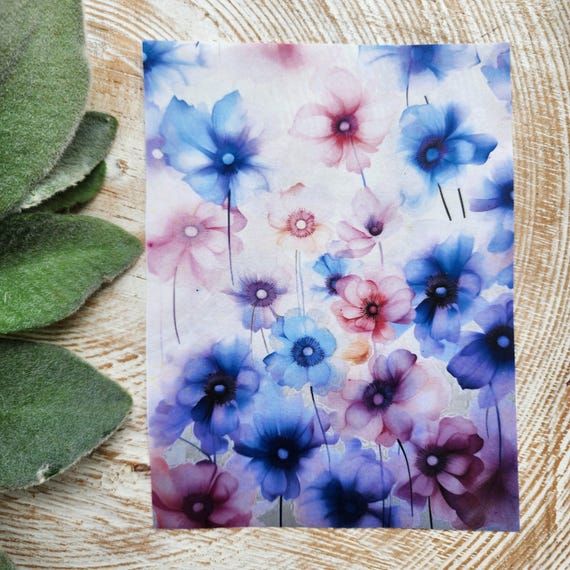 Clay transfer paper/Image transfer paper / Water soluble paper for polymer clay / Watercolor anemone flowers pattern/Transfer paper for clay