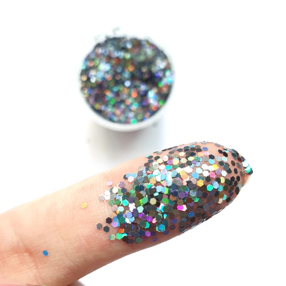 Dark Silver Hologram Hexagon Chunky Glitter for Resin Epoxy Crafts