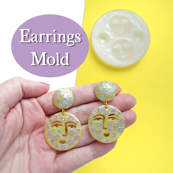 Silicone earrings mold "Face" mould for resin and epoxy