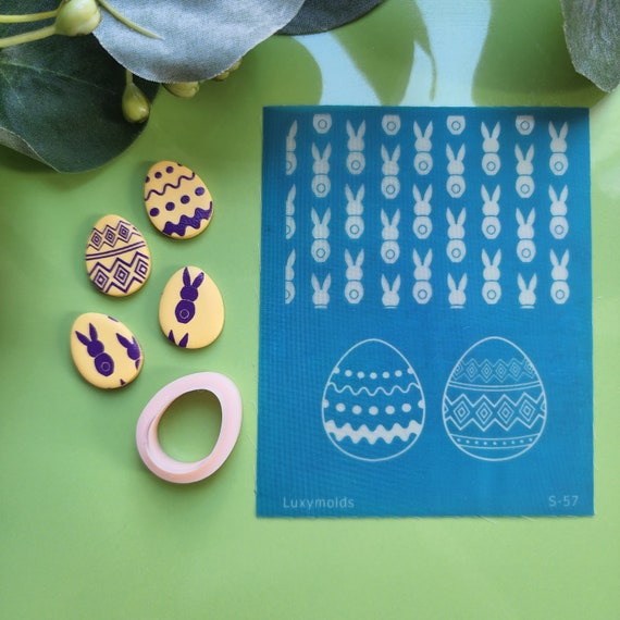 Clay cutters Jewelry Stud Earrings "Easter bunny eggs" shape cutter, Silk screen S-57 "Easter"