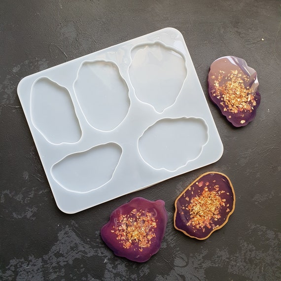 Mold Trinket trays 5 irregular coasters silicone mould for Resin Epoxy Jesmonite