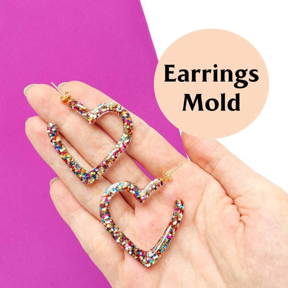Silicone earrings mould for resin and epoxy 4 design in 1 mold Geometry Heart Star Circle Jewelry mold