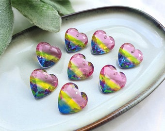 Heart Zircon charms pendants Crystal Rainbow connectors Earrings components findings DIY Rhinestone Jewelry supplies Earrings parts