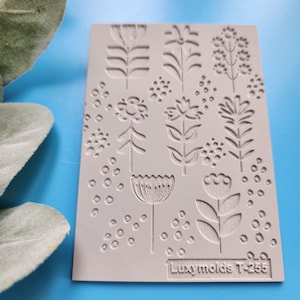 Polymer clay Texture tile Texture mat Clay stamp Polymer clay texture stencils &quot;Flowers, Dots&quot; design clay texture Rubber mat T-255