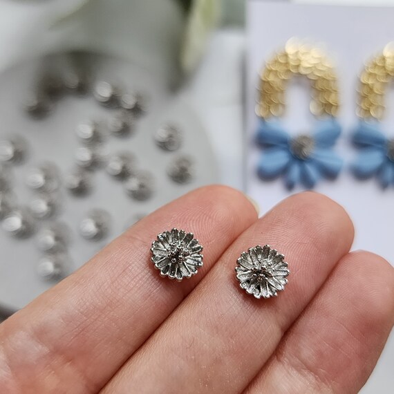Silver Flower centers Flower metal stamens Earrings components Earrings findings DIY jewelry Jewelry supplies Polymer clay supplies