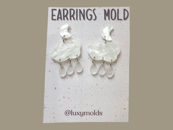 Silicone earrings mold / Silicone epoxy mold / Silicone earring moulds / Silicone UV resin molds / Clouds Moon earring silicone jewelry mold