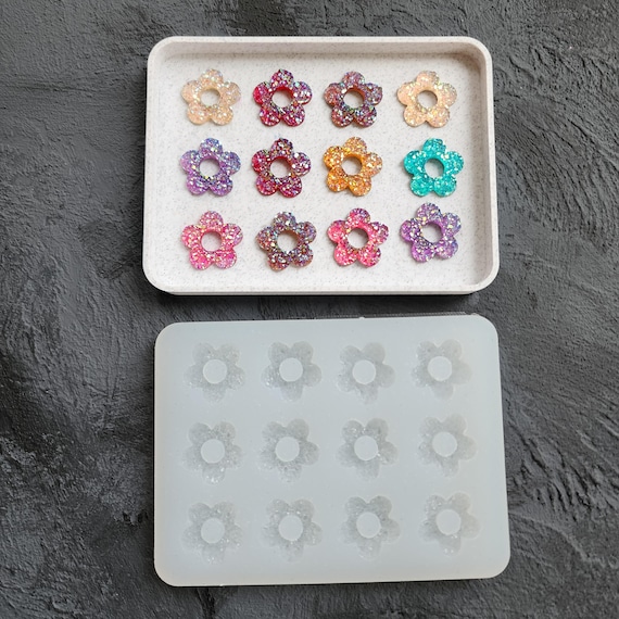 Silicone earrings mold Jewelry resin mold "Crystals Flowers" Botanic design epoxy mold