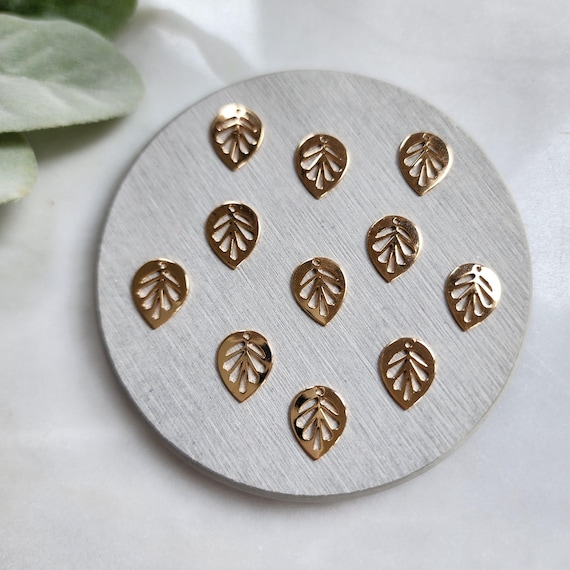 Gold leaves Earrings components Earrings findings DIY jewelry Gold plated brass charms Pendants Jewelry parts Metal charms Clay supplies