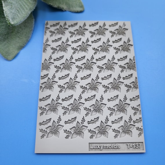 Polymer clay Texture tile Texture mat Clay stamp Polymer clay texture stencils "Poinsettia" T-137